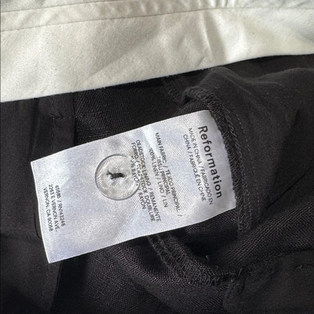 Reformation 'Alex' Black Linen Linen Pant Size  8 Petite 100% Linen